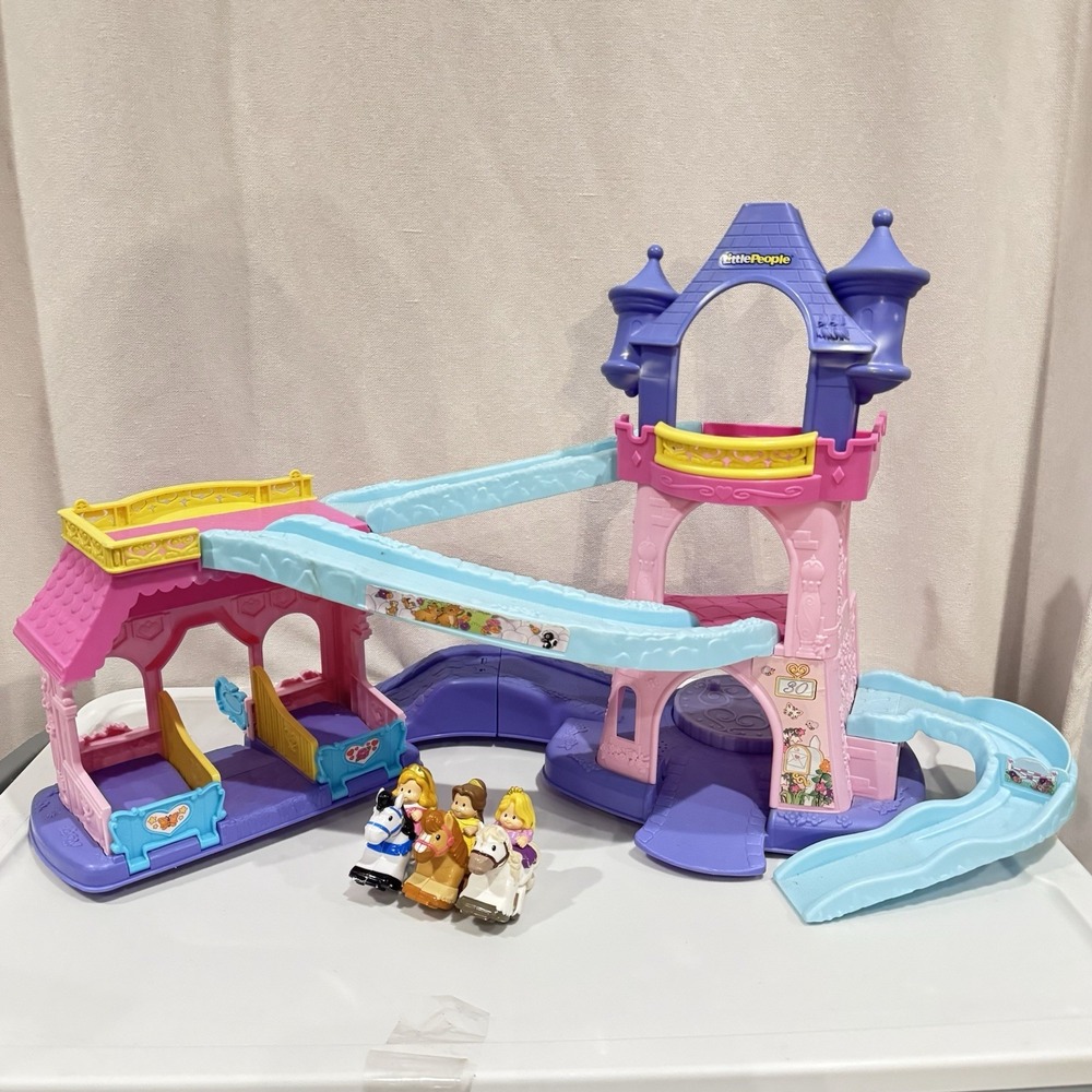 Little People Disney Princess Klip Klop Castle Stables 3 Horses WORKS Belle